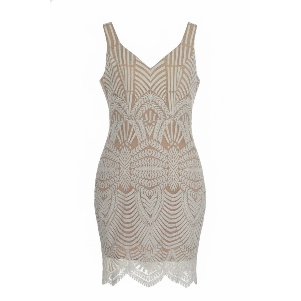 Hello Molly White Lace Overlay Bodycon Mini Dress V Neck Sleeveless Size S US 4 - Picture 1 of 16